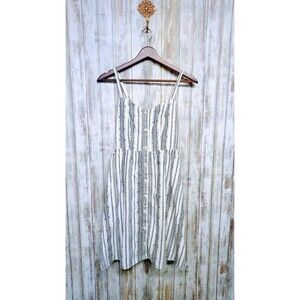 Old Navy Boho Linen Blend Sundress Embroidered Black White Button Dress XS NWT